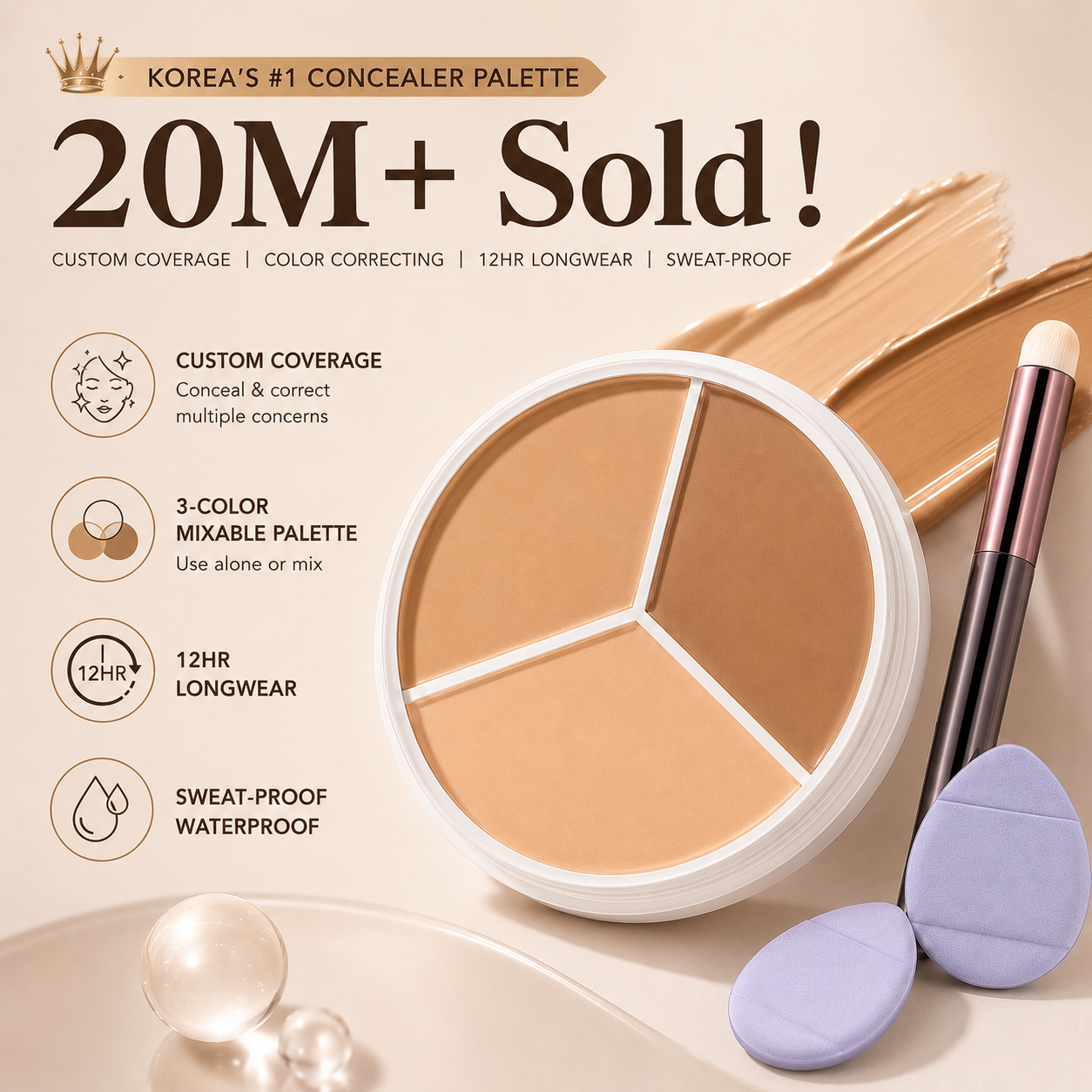 ✨3-Color Concealer & Corrector Palette – Full Coverage
