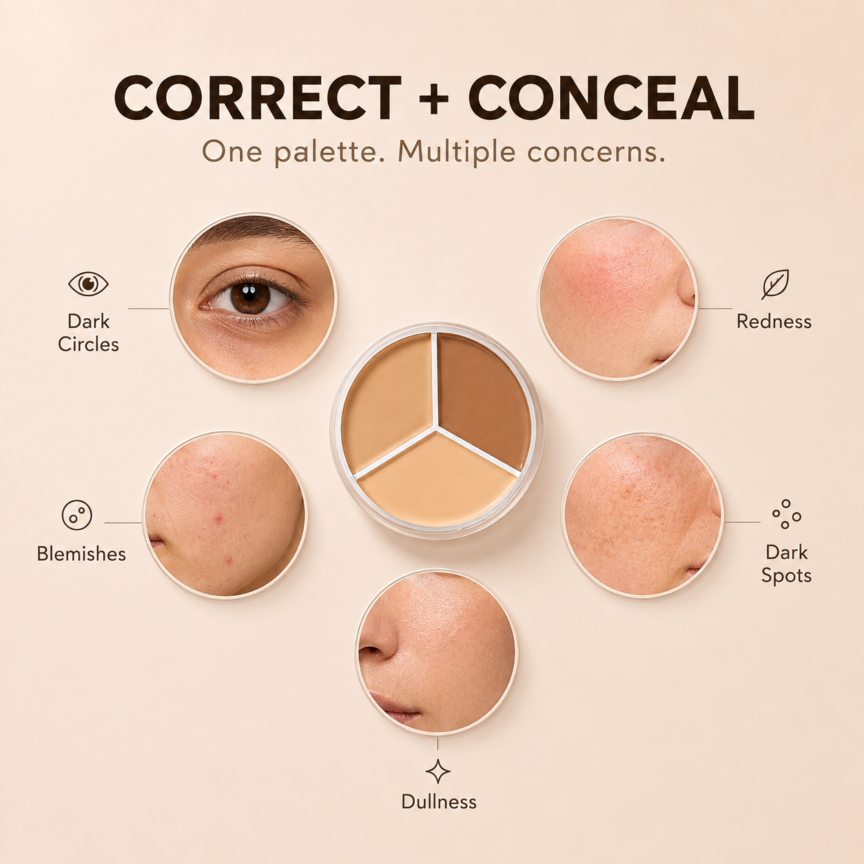 ✨3-Color Concealer & Corrector Palette – Full Coverage